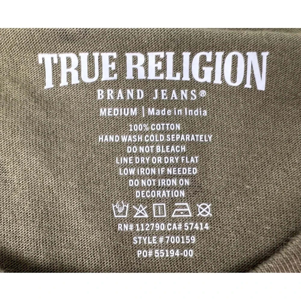 True Religion Men's Olive Green Mini Horseshoe Logo AOP Med Short Sleeve T-Shirt